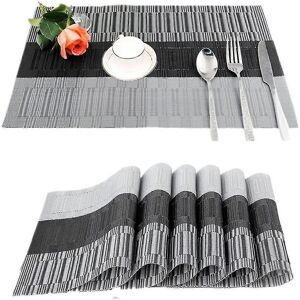 Unbranded Set of 6 washable non-slip PVC placemats (45 x 30 cm) (black-grey) Unbranded Set of 6 washable non-slip PVC placemats (45 x 30 cm) (black-grey)