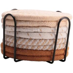 Unbranded Set of 8 absorbent coasters with holder, 4 colors, woven cotton, for home decora Unbranded Set of 8 absorbent coasters with holder, 4 colors, woven cotton, for home decora