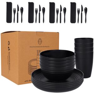 Unbranded Reusable Dinnerware, Microwave and Dishwasher Safe, 28-Piece Black Wheat Straw P Unbranded Reusable Dinnerware, Microwave and Dishwasher Safe, 28-Piece Black Wheat Straw P