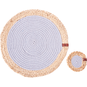 Beliani 12 Piece Placemats and Coasters Set ROSELLA Grey Jute Cotton Beliani 12 Piece Placemats and Coasters Set ROSELLA Grey Jute Cotton