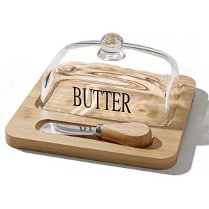 ISTOVO Elegant Nordic Style Butter Dish with Lid, Wooden Tray & Glass Cover - Stylish K ISTOVO Elegant Nordic Style Butter Dish with Lid, Wooden Tray & Glass Cover - Stylish K