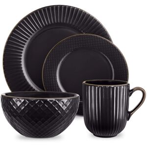 Tower T867002BLK Empire 16 Piece Dinnerware Set, Stoneware, Black and Brass Tower T867002BLK Empire 16 Piece Dinnerware Set, Stoneware, Black and Brass