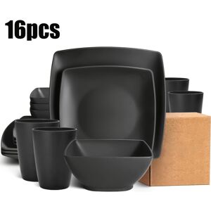 Unbranded (16pcs Set Black) 16pcs Classic Square Dinnerware Set, Including 8 Square Plates Unbranded (16pcs Set Black) 16pcs Classic Square Dinnerware Set, Including 8 Square Plates