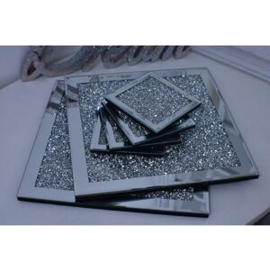 Biznest Set Of Coasters & Placemat Crushed Crystal Sparkle Diamond Glitter Mirro Biznest Set Of Coasters & Placemat Crushed Crystal Sparkle Diamond Glitter Mirro