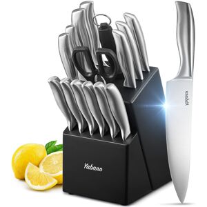 Yabano Knife Set, 16 Piece Kitchen Knifes Set with Block Wooden, German High-Carbon Sta Yabano Knife Set, 16 Piece Kitchen Knifes Set with Block Wooden, German High-Carbon Sta