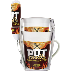 Kimm & Miller (UK) Ltd Pot Noodle Mug with Spinning Fork Gift Set Flame Grill Flavour Kimm & Miller (UK) Ltd Pot Noodle Mug with Spinning Fork Gift Set Flame Grill Flavour