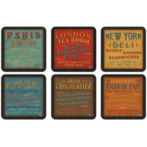 Pimpernel Set of 6 Retro Lunchtime Coasters - Cork-Backed Drink Coasters with He Pimpernel Set of 6 Retro Lunchtime Coasters - Cork-Backed Drink Coasters with He