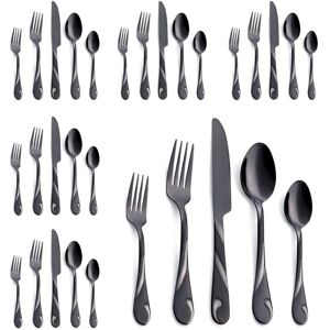 Seeshine 30 Piece Black Stainless Steel Cutlery Set for 6 People, 6 Sets of 5 Pi Seeshine 30 Piece Black Stainless Steel Cutlery Set for 6 People, 6 Sets of 5 Pi
