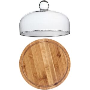 SOLUSTRE 1Set Glass Cake Dome with Wooden Tray Clear Food Cover for Display SOLUSTRE 1Set Glass Cake Dome with Wooden Tray Clear Food Cover for Display
