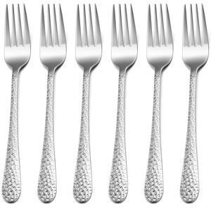 HaWare 6 Piece Large Stainless Steel Dinner Table Forks with Hammered Handle for HaWare 6 Piece Large Stainless Steel Dinner Table Forks with Hammered Handle for