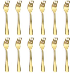 Evanda Dessert Forks 12 Pieces, Gold Titanium Plating Stainless Steel Pastry Set Evanda Dessert Forks 12 Pieces, Gold Titanium Plating Stainless Steel Pastry Set