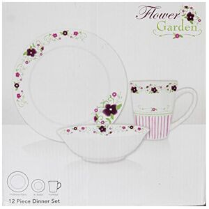 Unbranded Flower Garden 12 Piece Dinner Set White Ceramic Unbranded Flower Garden 12 Piece Dinner Set White Ceramic