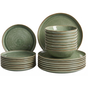 Beliani Set of 24 Dinnerware HOPS Stoneware Green Beliani Set of 24 Dinnerware HOPS Stoneware Green
