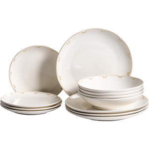 Beliani Set of 12 Dinnerware CHAROLI Porcelain White/ Gold Beliani Set of 12 Dinnerware CHAROLI Porcelain White/ Gold
