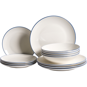 Beliani Set of 12 Dinnerware CUMIN Porcelain Off-White/ Blue Beliani Set of 12 Dinnerware CUMIN Porcelain Off-White/ Blue