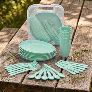 (Blue) GEEZY Large Plastic Picnic Camping Party Dinner Plate Mug Cutlery Set Sto (Blue) GEEZY Large Plastic Picnic Camping Party Dinner Plate Mug Cutlery Set Sto