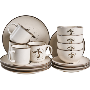 Beliani Set of 16 Dinnerware CINNAMON Stoneware Off-White Beliani Set of 16 Dinnerware CINNAMON Stoneware Off-White