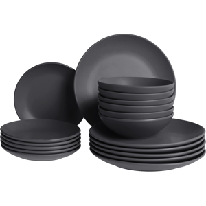 Beliani Set of 18 Dinnerware VIVANI Stoneware Black Beliani Set of 18 Dinnerware VIVANI Stoneware Black