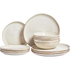 Beliani Set of 12 Dinnerware HOPS Stoneware Light Beige Beliani Set of 12 Dinnerware HOPS Stoneware Light Beige