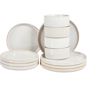 Beliani - Spikenard Dishware Set - Ribbed, Hand-painted - Dishware Set Beliani - Spikenard Dishware Set - Ribbed, Hand-painted - Dishware Set