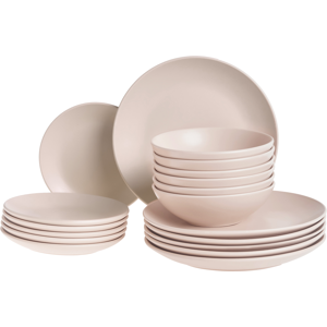Beliani Set of 18 Dinnerware VIVANI Stoneware Light Beige Beliani Set of 18 Dinnerware VIVANI Stoneware Light Beige