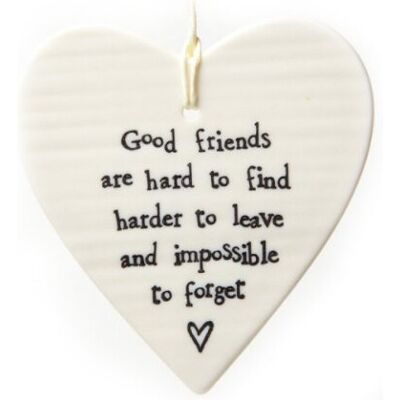 East of India Porcelain Heart Coaster - Good Friends are hard to find harder to leave impossib East of India Porcelain Heart Coaster - Good Friends are hard to find harder to leave impossib