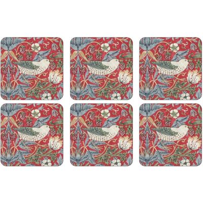 Pimpernel Morris & Co Strawberry Thief Coasters, Red, Set of 6 Pimpernel Morris & Co Strawberry Thief Coasters, Red, Set of 6