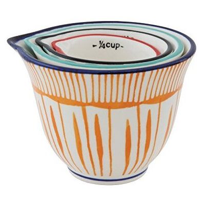 Creative Labs Co-Op Hand Stamped Striped Stoneware Measuring Cups (Set of 4 Sizes/Des Creative Labs Co-Op Hand Stamped Striped Stoneware Measuring Cups (Set of 4 Sizes/Des