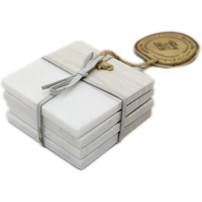 Carousel Set Of 4 Two Tone Natural Marble Coasters For Drinks ~ Square Carousel Set Of 4 Two Tone Natural Marble Coasters For Drinks ~ Square