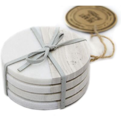Carousel Set Of 4 Two Tone Natural Marble Coasters For Drinks ~ Round Carousel Set Of 4 Two Tone Natural Marble Coasters For Drinks ~ Round