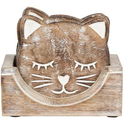 Sass & Belle Wooden Carved Cat Coaster (Set of 6) Sass & Belle Wooden Carved Cat Coaster (Set of 6)