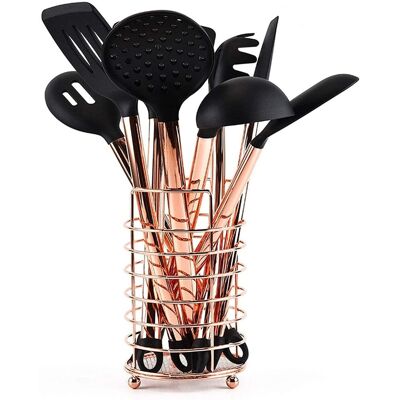 ZJYQ 10pcs Kitchen Utensil Set Silicone Copper Plated Handle Heat Resistant ZJYQ 10pcs Kitchen Utensil Set Silicone Copper Plated Handle Heat Resistant