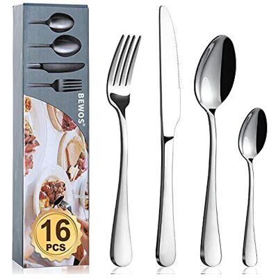 Cutlery Set, BEWOS 16-Piece Stainless Steel Flatware Set, Tableware Silverware S Cutlery Set, BEWOS 16-Piece Stainless Steel Flatware Set, Tableware Silverware S