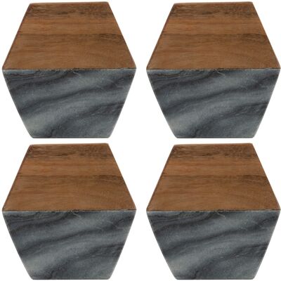 Typhoon 4Pcs Marble Acacia Coaster Half & Half Brown & Grey Tableware Kitchen Drink Mats Typhoon 4Pcs Marble Acacia Coaster Half & Half Brown & Grey Tableware Kitchen Drink Mats