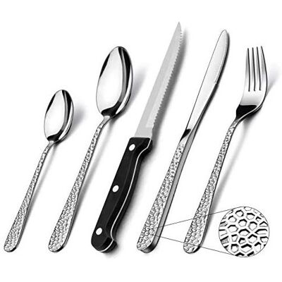 30 Piece Cutlery Sets with Steak Knives, Homikit Stainless Steel Hammered Cutler 30 Piece Cutlery Sets with Steak Knives, Homikit Stainless Steel Hammered Cutler