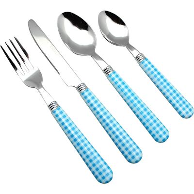 EXZACT Cutlery Set 24pcs Stainless Steel with Gingham Check Coloured Handles - 6 EXZACT Cutlery Set 24pcs Stainless Steel with Gingham Check Coloured Handles - 6