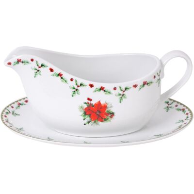 Harvey & Mason XM6474 350ml Gravy Boat & Saucer - Holly Range Porcelain Jug, Festive Christmas Harvey & Mason XM6474 350ml Gravy Boat & Saucer - Holly Range Porcelain Jug, Festive Christmas