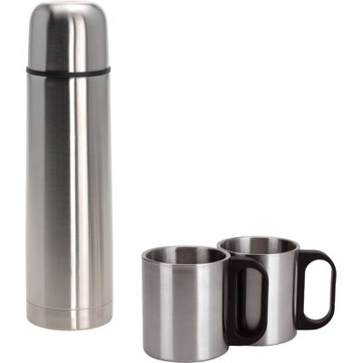 Carousel 1 Litre Stainless Steel Thermos Flask With 2 Handled Drinks Cups Double Walled Carousel 1 Litre Stainless Steel Thermos Flask With 2 Handled Drinks Cups Double Walled