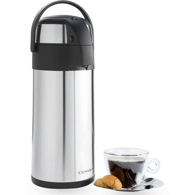 JANOON 3L Stainless Steel Airpot Flask with Double-Walled Vacuum, Pump-Action Dispenser JANOON 3L Stainless Steel Airpot Flask with Double-Walled Vacuum, Pump-Action Dispenser