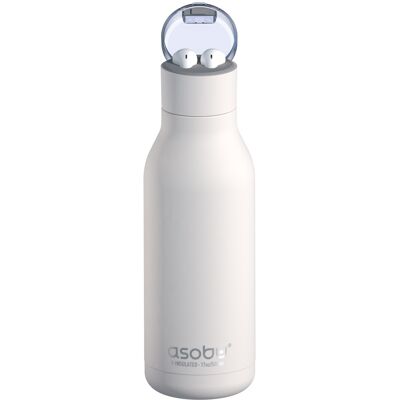 Asobu Earphone H2 Audio Insulated Water Bottle Stainless Steel White Asobu Earphone H2 Audio Insulated Water Bottle Stainless Steel White