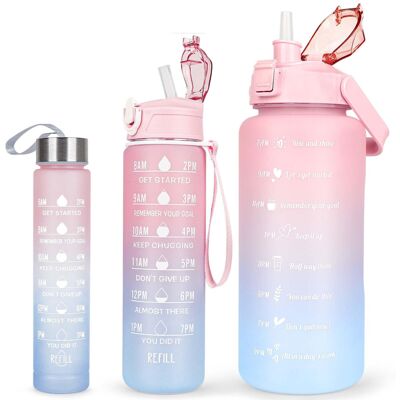 Unbranded (Pink) 3 Pack Water Bottle 2L+750ml+200ml,Sport Water Bottle With Time Marking, Unbranded (Pink) 3 Pack Water Bottle 2L+750ml+200ml,Sport Water Bottle With Time Marking,