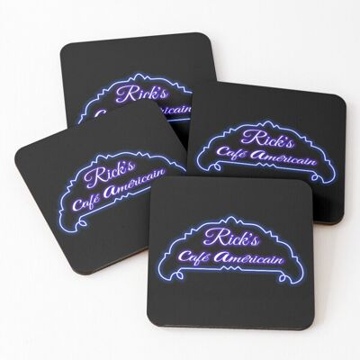 WHIBOS Leather Coasters Ricks Cafe Americain neon sign Set of 4 / 4 x 4 inch WHIBOS Leather Coasters Ricks Cafe Americain neon sign Set of 4 / 4 x 4 inch