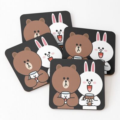 WHIBOS Leather Coasters Cute brown bear cony bunny rabbit lovers Set of 4 / 4 x 4 inch WHIBOS Leather Coasters Cute brown bear cony bunny rabbit lovers Set of 4 / 4 x 4 inch