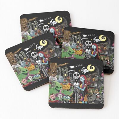 WHIBOS Leather Coasters Nightmare before Christmas Set of 4 / 4 x 4 inch WHIBOS Leather Coasters Nightmare before Christmas Set of 4 / 4 x 4 inch