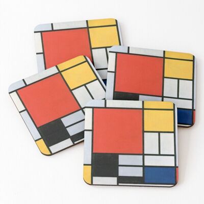 WHIBOS Leather Coasters Piet Mondrian Squares Set of 4 / 4 x 4 inch WHIBOS Leather Coasters Piet Mondrian Squares Set of 4 / 4 x 4 inch