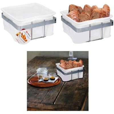 Alpina Bread Basket Food Serving Storage Hamper Metal White Fabric Square Alpina Bread Basket Food Serving Storage Hamper Metal White Fabric Square
