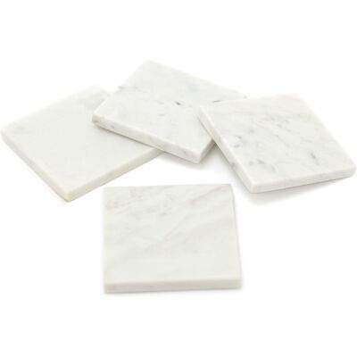 Carousel - Natural Stone Marble Coasters - White - Square - 4-piece Carousel - Natural Stone Marble Coasters - White - Square - 4-piece