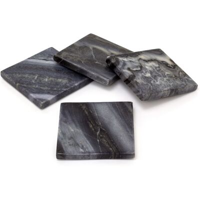 Natural Stone - Black Marble Coaster Set 4 - Square - 4-piece - Coasters Natural Stone - Black Marble Coaster Set 4 - Square - 4-piece - Coasters