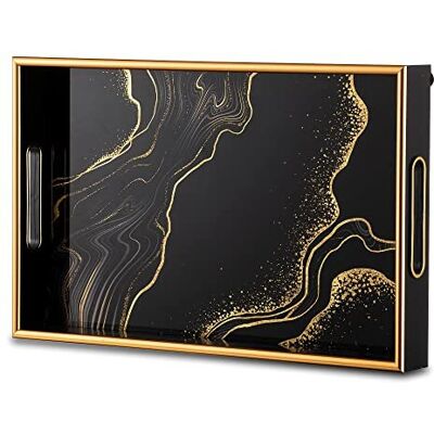Hanobe Black Decorative Coffee Tray: Gold Coffee Table Trays Decor Serving Tray with Ha Hanobe Black Decorative Coffee Tray: Gold Coffee Table Trays Decor Serving Tray with Ha