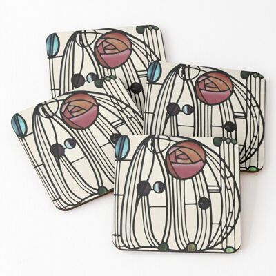 WHIBOS Leather Coasters Charles Rennie Mackintosh design Set of 4 / 4 x 4 inch WHIBOS Leather Coasters Charles Rennie Mackintosh design Set of 4 / 4 x 4 inch